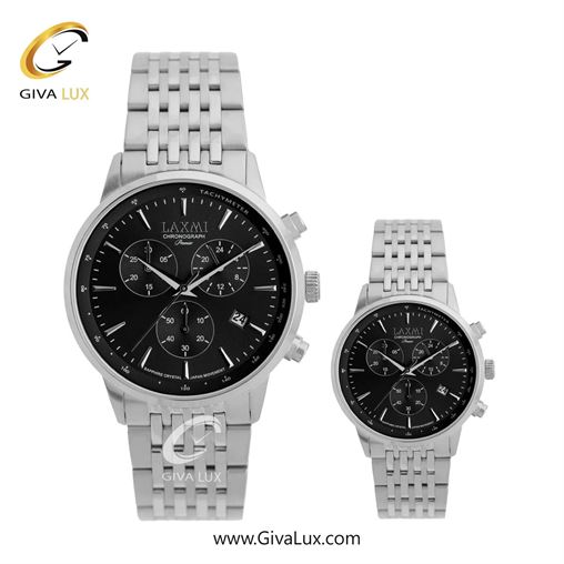 ساعت مچی اورجینال ست لاکسمی سه موتوره کرنوگراف نقره ای | نقره ای| مشکی| کد رفرنس زنانه: 8562-8L ، مردانه: 8562-8G