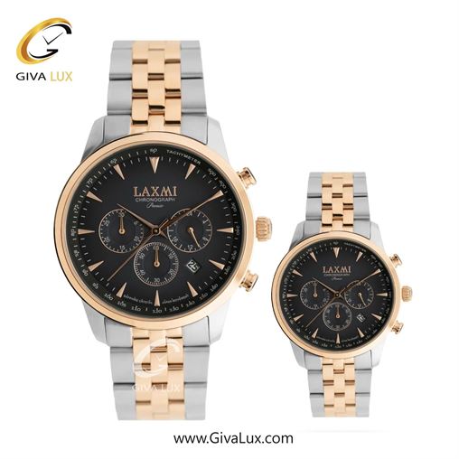 ساعت مچی اورجینال ست لاکسمی سه موتوره کرنوگراف رزگلد | رزگلد-نقره ای| مشکی| کد رفرنس زنانه: 8563-1L ، مردانه: 8563-1G