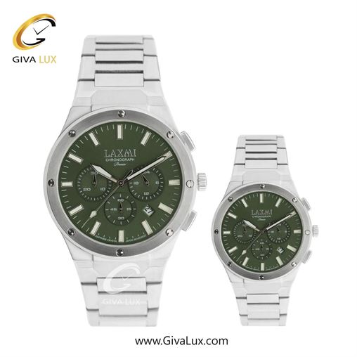 ساعت مچی اورجینال ست لاکسمی سه موتوره کرنوگراف نقره ای | نقره ای| سبز یشمی تیره| کد رفرنس زنانه:8568-4L، مردانه:8568-4G