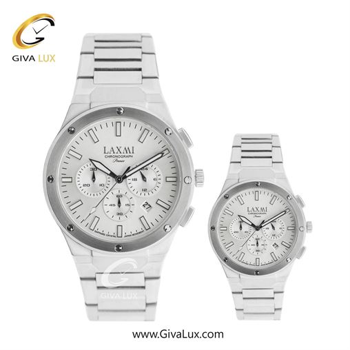 ساعت مچی اورجینال ست لاکسمی سه موتوره کرنوگراف نقره ای | نقره ای| نقره ای| کد رفرنس زنانه:8568-5L، مردانه:8568-5G