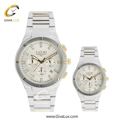 ساعت مچی اورجینال ست لاکسمی سه موتوره کرنوگراف نقره ای | طلایی-نقره ای| نقره ای| کد رفرنس زنانه:8568-6L، مردانه:8568-6G