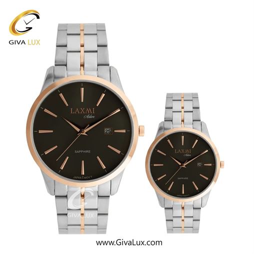 ساعت مچی اورجینال ست لاکسمی رزگلد | رزگلد-نقره ای| مشکی| کد رفرنس زنانه:8572-7L، مردانه: 8572-7G