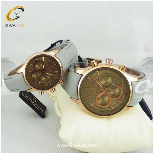 ست ساعت مچی طرح سه موتوره رومانسون بند چرمی طوسی