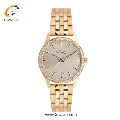 ساعت مچی اورجینال زنانه کرست طلایی | طلایی| خاکی| کد رفرنس Crest 9008-4