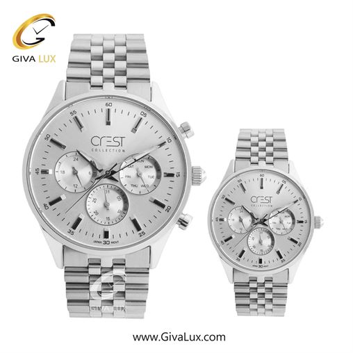 ساعت مچی اورجینال ست کرست سه موتوره فول تایم نقره ای | نقره ای| نقره ای| کد رفرنس زنانه:Crest 9032-1L مردانه:Crest 9032-1G