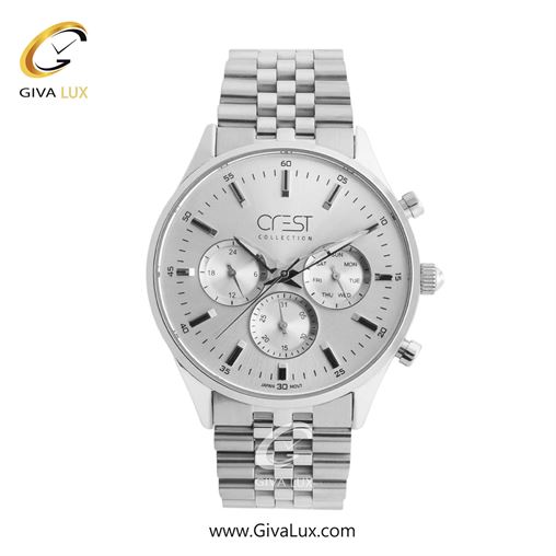 ساعت مچی اورجینال مردانه کرست سه موتوره فول تایم نقره ای | نقره ای| نقره ای| کد رفرنس Crest 9032-1G