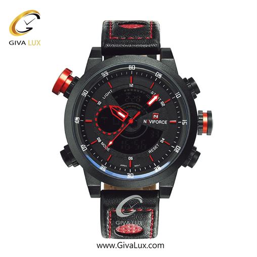ساعت مچی مردانه دو زمانه بند چرمی ناوی فورس (نیوی فورس) مشکی-قرمزNF9081 908_9081BReB.jpg