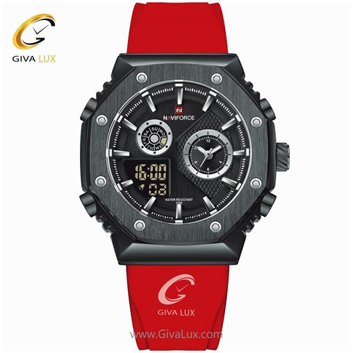 ساعت مچی مردانه بند پی یو قرمز نوی فورس NF9216T