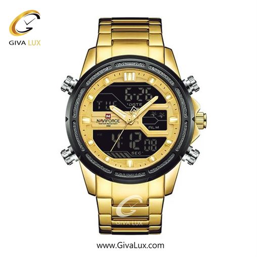 ساعت مردانه نیوی فورس دوزمانه بندفلزی مشکی مدل nf9146 G/W/G