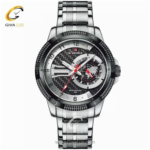 ساعت مچی مردانه بندفلزی مشکی  دوزمانه ناوی فورس مدل 9206 9206SB.jpg