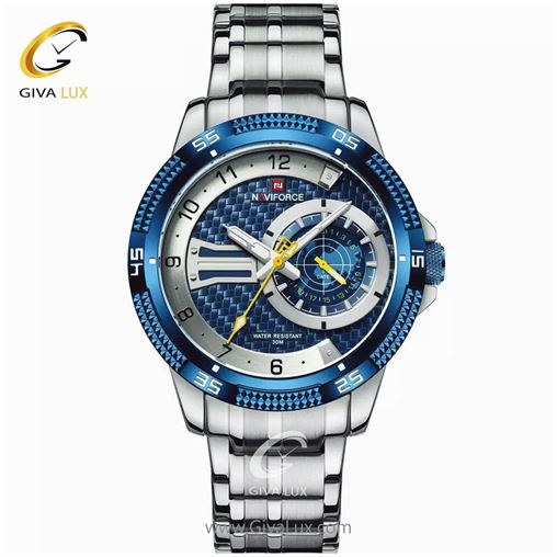 ساعت مچی مردانه بندفلزی مشکی  دوزمانه ناوی فورس مدل 9206 9206SBE.jpg