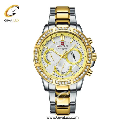 ساعت مچی زنانه بند فلزی نقره‌ای طلایی ناوی فورس (نیوی فورس) کد NF9196-S/G/W 923_NF9196-SGW.jpg