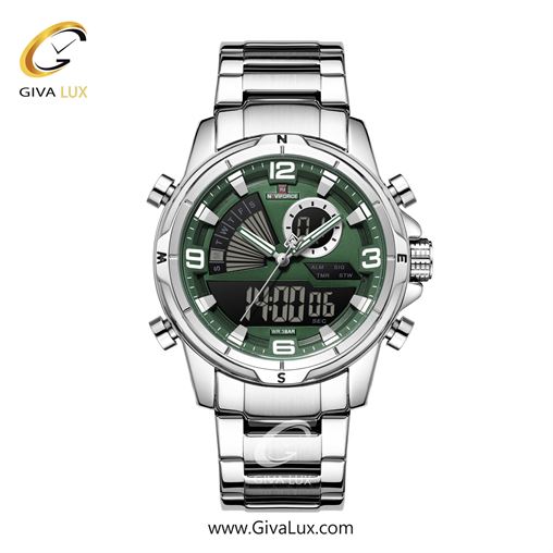 ساعت مچی اورجینال مردانه ناوی فورس|Naviforce|نوی فورس|نیوی فورس دو زمانه نقره ای | نقره ای| سبز یشمی تیره| کد رفرنس NF9257 S/GN/S