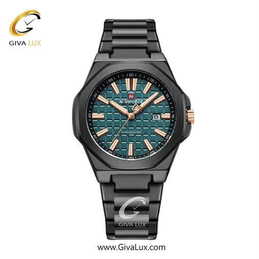ساعت مچی اورجینال مردانه ناوی فورس|Naviforce|نوی فورس|نیوی فورس مشکی | مشکی| سبز یشمی تیره| کد رفرنس NF9258 B/GN/B