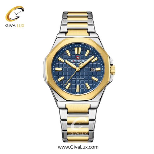ساعت مچی اورجینال مردانه ناوی فورس|Naviforce|نوی فورس|نیوی فورس طلایی | طلایی-نقره ای| سرمه ای| کد رفرنس NF9258 G/BE/G