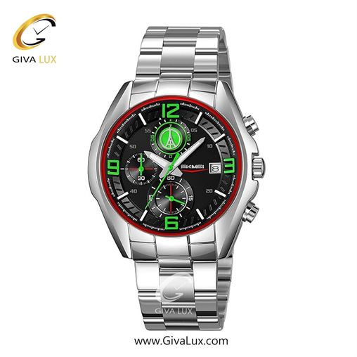 ساعت مچی اورجینال مردانه اسکمی (Skmei) سه موتوره کرنوگراف نقره ای | نقره ای| مشکی-سبز| کد رفرنس 9346