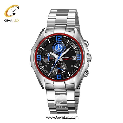 ساعت مچی اورجینال مردانه اسکمی (Skmei) سه موتوره کرنوگراف نقره ای | نقره ای| مشکی-آبی| کد رفرنس 9346