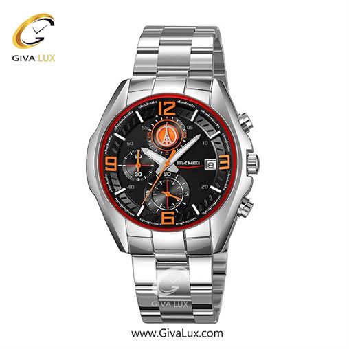 ساعت مچی اورجینال مردانه اسکمی (Skmei) سه موتوره کرنوگراف نقره ای | نقره ای| مشکی-نارنجی| کد رفرنس 9346