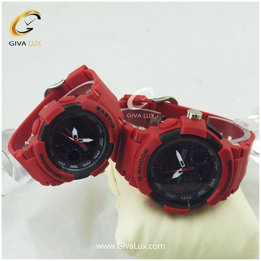 ست ساعت مردانه و زنانه جی شاک دو زمانه رنگ قرمز