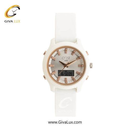 ساعت مچی اورجینال زنانه کرست دو زمانه سفید | سفید| نقره ای| کد رفرنس Crest 9511-1