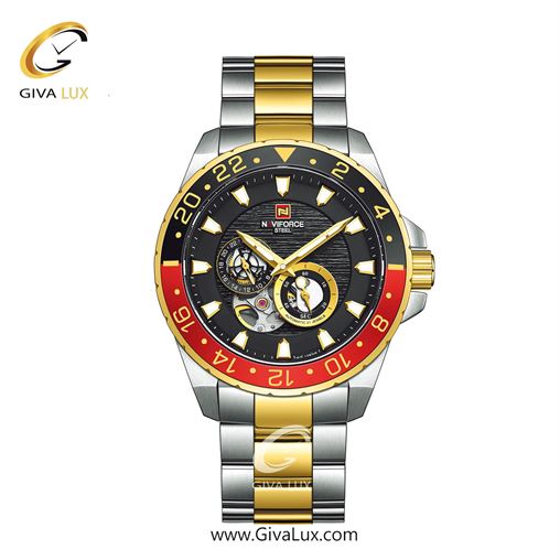 ساعت مچی مردانه اتوماتیک بند فلزی ناوی فورس(نیوی فورس) استیل طلایی NFS 1003 969_1003SGB-RED.jpg