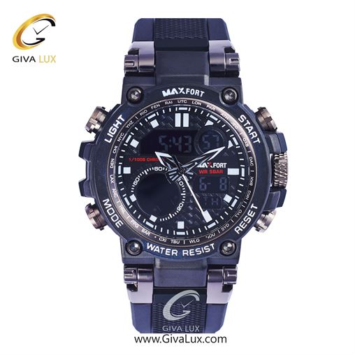 ساعت مچی اورجینال مکس فورت (MAXFORT) اسپرت دو زمانه مشکی/ مشکی/ مشکی - MX-8093/B