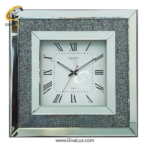 ساعت دیواری اورجینال باروک آینه ای تیتانیوم-نقره ای| کد رفرنس 9904