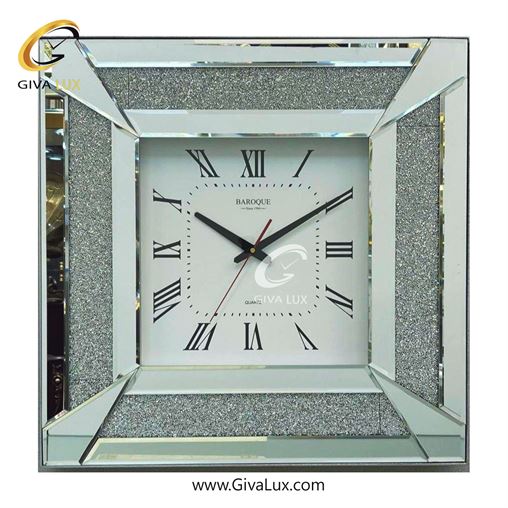 ساعت دیواری اورجینال باروک آینه ای نقره ای| کد رفرنس 9983
