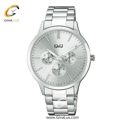 ساعت مچی اورجینال مردانه کیو اند کیو Q&Q سه موتوره فول تایم نقره ای | نقره ای| نقره ای| کد رفرنس A01A-001PY