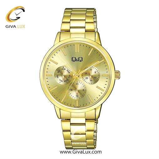 ساعت مچی اورجینال زنانه کیو اند کیو Q&Q سه موتوره فول تایم طلایی | طلایی| طلایی| کد رفرنس A04A-004PY