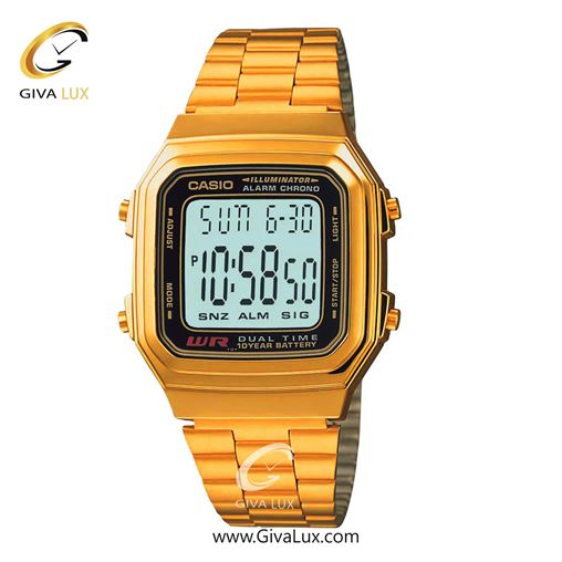 ساعت مچی اورجینال زنانه-مردانه-یونیسکس کاسیو Casio طلایی | طلایی| مشکی| کد رفرنس A178WGA-1ADF