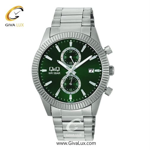 ساعت مچی اورجینال مردانه کیو اند کیو Q&Q سه موتوره کرنوگراف نقره ای | نقره ای| سبز یشمی تیره| کد رفرنس A39A-003PY
