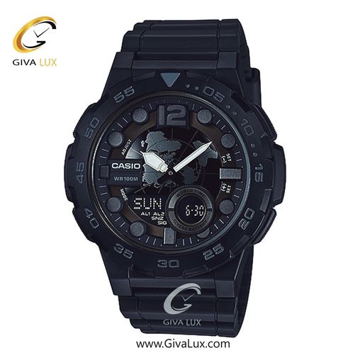 ساعت مچی اورجینال مردانه کاسیو Casio دو زمانه مشکی | مشکی| مشکی| کد رفرنس AEQ-100W-1B