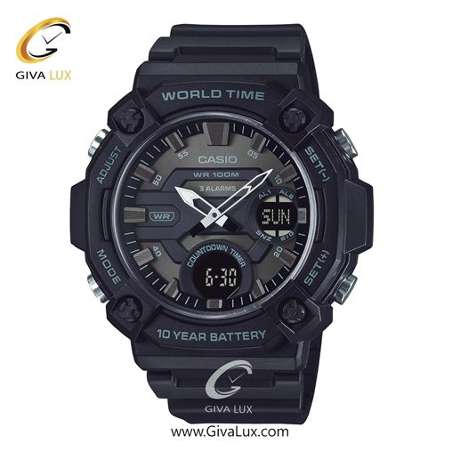 ساعت مچی اورجینال مردانه-اسپرت کاسیو Casio دو زمانه مشکی | مشکی| دودی|تیتانیوم| کد رفرنس AEQ-120W-1BVDF