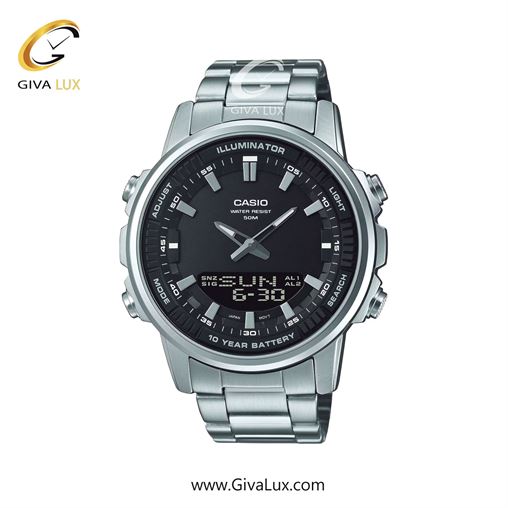 ساعت مچی اورجینال مردانه کاسیو Casio دو زمانه نقره ای | نقره ای| مشکی| کد رفرنس AMW-880D-1AVDF