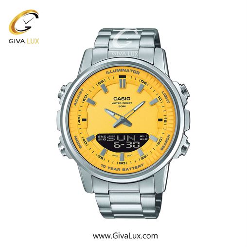 ساعت مچی اورجینال مردانه کاسیو Casio دو زمانه نقره ای | نقره ای| زرد| کد رفرنس AMW-880D-9AVDF