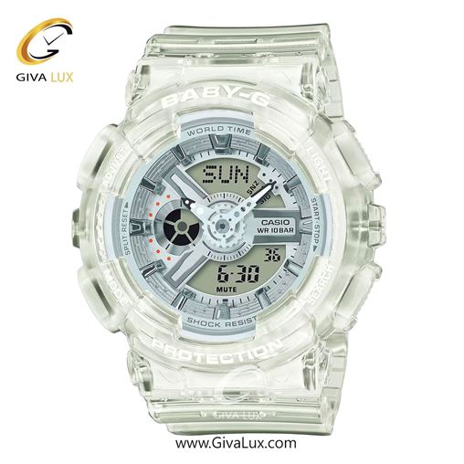 ساعت مچی اورجینال زنانه کاسیو Casio دو زمانه شیری | شیری| طوسی| کد رفرنس بیبی جی Baby-G BA-110XCR-7ADR