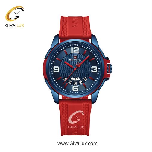 ساعت مچی مردانه تک موتور بند پی یو قرمز ناوی فورس (نیوی فورس) NF9215 BEBER.jpg