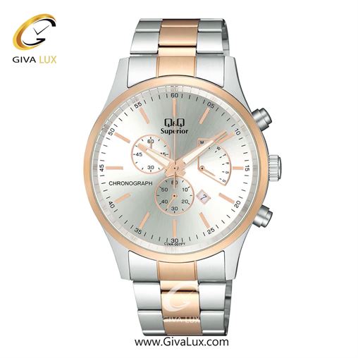 ساعت مچی اورجینال مردانه کیو اند کیو Q&Q سه موتوره کرنوگراف رزگلد-نقره ای | نقره ای-رزگلد| نقره ای| کد رفرنس C24A-007PY