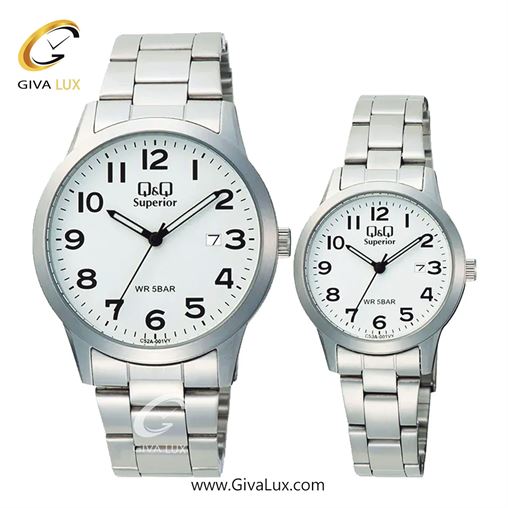 ساعت مچی اورجینال ست کیو اند کیو Q&Q نقره ای | نقره ای| سفید| کد رفرنس مردانه: C52A-001VY، زنانه: C53A-001VY