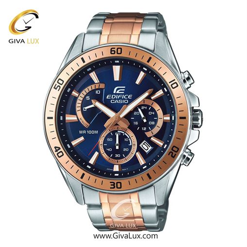 ساعت مچی اورجینال مردانه کاسیو Casio سه موتوره کرنوگراف رزگلد-نقره ای | رزگلد-نقره ای| سرمه ای| کد رفرنس ادیفایس Edifice EFR-552SG-2AV