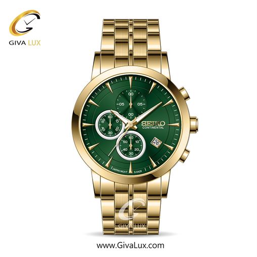 ساعت مچی اورجینال مردانه سیکو (کانتیننتال) | Seiko (Continental)  سه موتوره کرنوگراف طلایی | طلایی| سبز یشمی تیره| کد رفرنس 0428