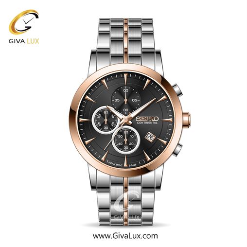 ساعت مچی اورجینال مردانه سیکو (کانتیننتال) | Seiko (Continental)  سه موتوره کرنوگراف رزگلد | نقره ای-رزگلد| مشکی| کد رفرنس 0428