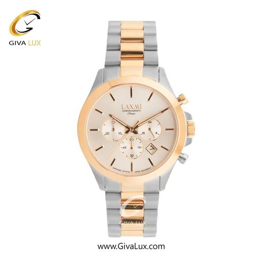 ساعت مچی اورجینال مردانه لاکسمی سه موتوره کرنوگراف رزگلد | نقره ای-رزگلد| شامپاینی| کد رفرنس 8517-7G