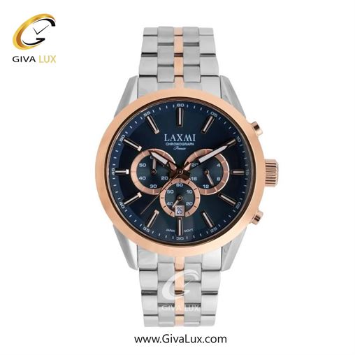 ساعت مچی اورجینال مردانه لاکسمی سه موتوره کرنوگراف رزگلد | رزگلد-نقره ای| سرمه ای| کد رفرنس 8543-18G
