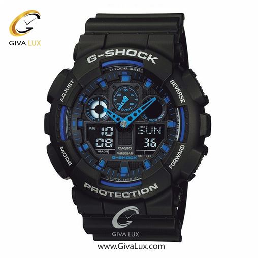 ساعت مچی اورجینال مردانه کاسیو Casio دو زمانه مشکی | مشکی| آبی-مشکی| کد رفرنس جی شاک G-Shock GA-100-1A2HDR