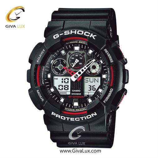 ساعت مچی اورجینال مردانه کاسیو Casio دو زمانه مشکی | مشکی| مشکی| کد رفرنس جی شاک G-Shock GA-100-1A4NDR