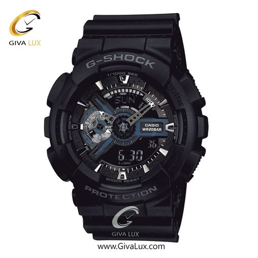 ساعت مچی اورجینال مردانه کاسیو Casio دو زمانه مشکی | مشکی| مشکی| کد رفرنس جی شاک G-Shock GA-110-1BDR