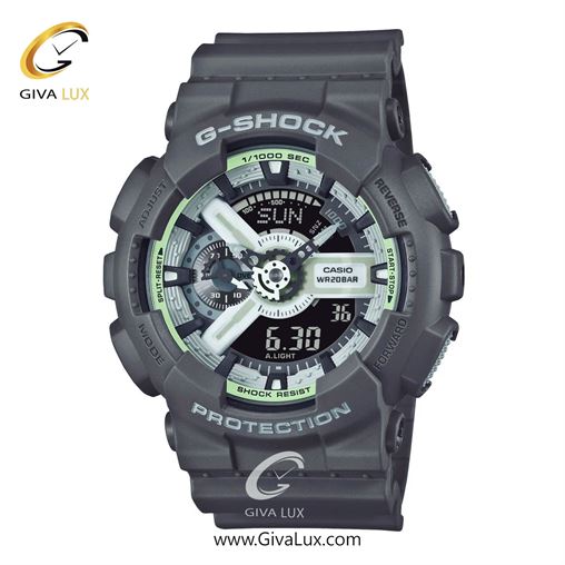 ساعت مچی اورجینال مردانه کاسیو Casio دو زمانه طوسی | طوسی| سبز-طوسی| کد رفرنس جی شاک G-Shock GA-110HD-8ADR