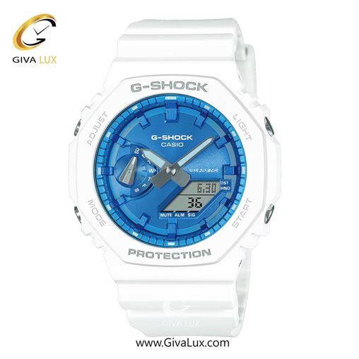 ساعت مچی اورجینال مردانه کاسیو Casio دو زمانه سفید | سفید| آبی| کد رفرنس جی شاک G-Shock GA-2100WS-7ADR